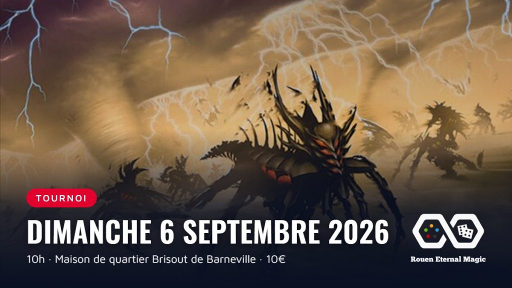 Affiche du Friday Night Magic du dimanche 6 septembre 2026, illustration de la carte Wrath of the Skies par Franz Vohwinkel
